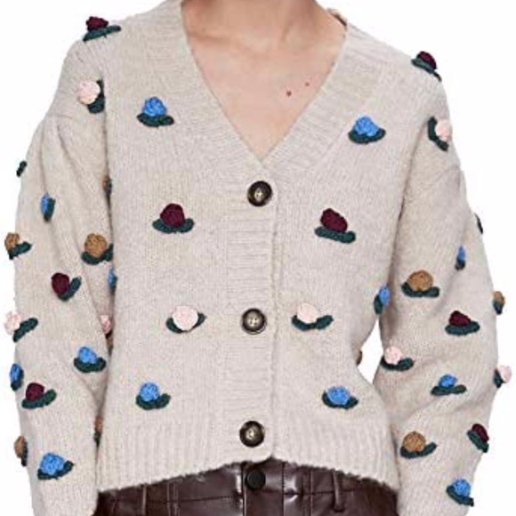 Zara Beige Wool Flower Floral Sweater Cardigan - Picture 4 of 12